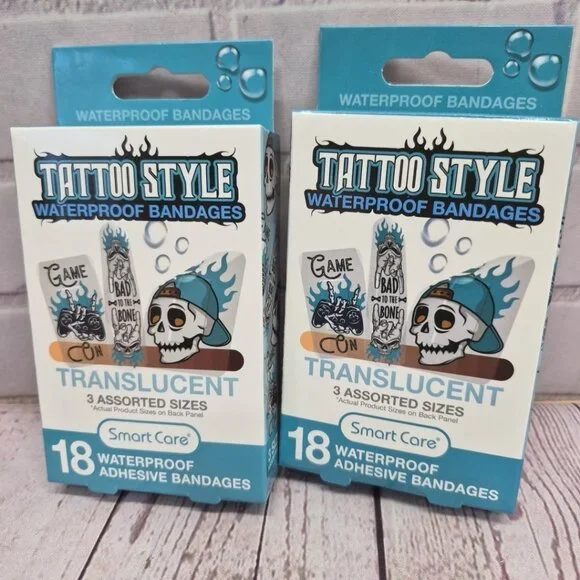 2 Boxes- Smart Care Teal Tattoo Style Translucent Waterproof Adhesive Bandages - Picture 1 of 5